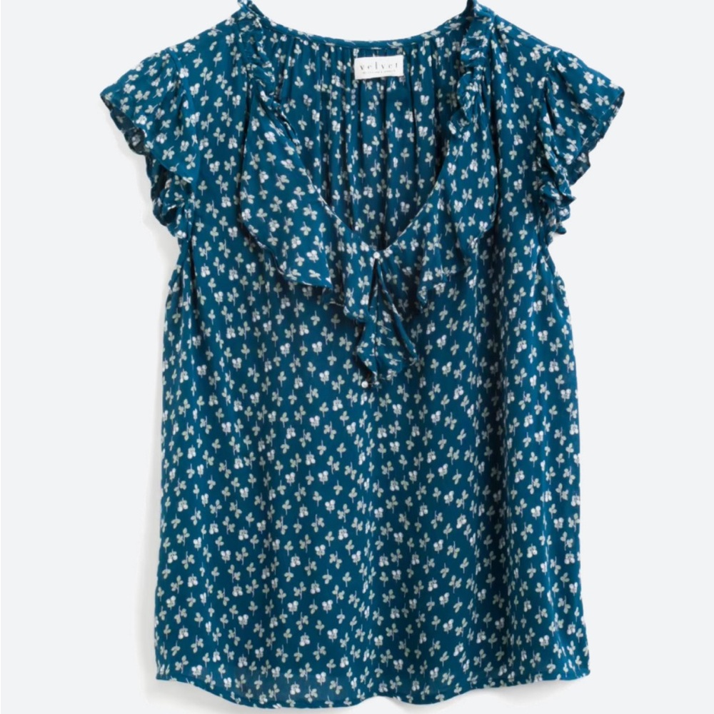 Blue Floral Ruffle Blouse